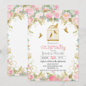 Bloemrijke Vogelkooi 1e Verjaardagsuitnodiging Kaart (Voorkant / Achterkant)