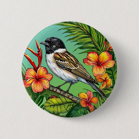 Bloemrijke vogelornament ronde button 5,7 cm (Voorkant)