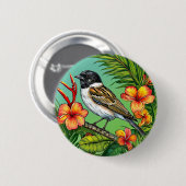 Bloemrijke vogelornament ronde button 5,7 cm (Voorkant /achterkant)