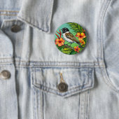 Bloemrijke vogelornament ronde button 5,7 cm (In situ)