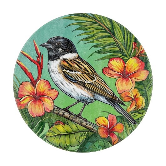 Bloemrijke vogelornament snijplank (Voorkant)