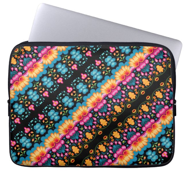 Bloemrijke Volks Kunst Modern Laptop Sleeve (Voorkant)