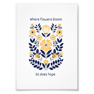 Bloemrijke Volkskunst Muur Kunstprint, Scandinavis Foto Afdruk
