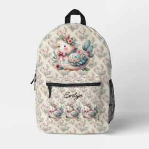 Bloemrijke volksvogel met pastel boho charme bedrukte rugzak