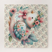 Bloemrijke volksvogel met pastel boho charme legpuzzel (Horizontaal)