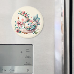 Bloemrijke volksvogel met pastel boho charme magneet