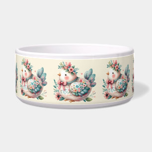 Bloemrijke Volksvogel met Pastelkleurige Boho Char Voerbakje
