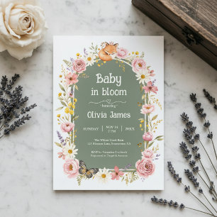 Bloemrijke Vos Baby Shower Woodland Salie Uitnodig Kaart