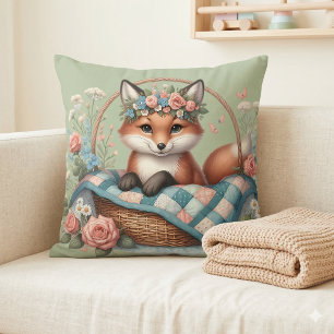 Bloemrijke Vos in Mand met Quilt & Bloemen Kussen