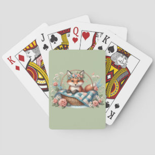 Bloemrijke Vos in Mand met Quilt & Bloemen Pokerkaarten