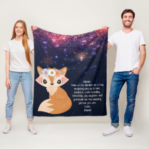 Bloemrijke Vos Ruimte Galaxy Achtergrond Aangepast Fleece Deken