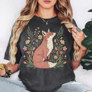 Bloemrijke Vos Zittende Kunst T-shirt