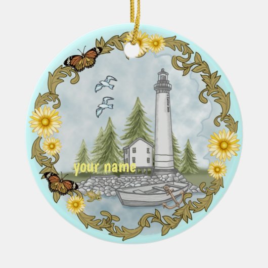 Bloemrijke vuurtoren van Alabama Keramisch Ornament (Voorkant)