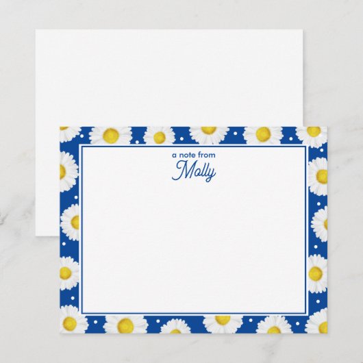 Bloemrijke waterverf margrieten marineblauw geel notitiekaartje (Voorkant / Achterkant)