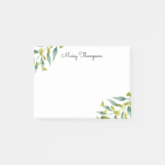 Bloemrijke Weide Groene Monogram Naam Post-it® Notes (Voorkant)
