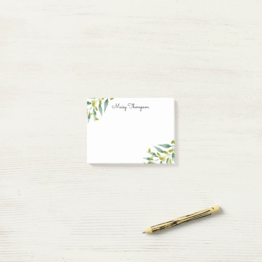 Bloemrijke Weide Groene Monogram Naam Post-it® Notes (Op bureau)