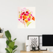 Bloemrijke Weide Perzik Roze Waterverf Poster (Thuiskantoor)