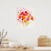 Bloemrijke Weide Perzik Roze Waterverf Poster (Keuken)