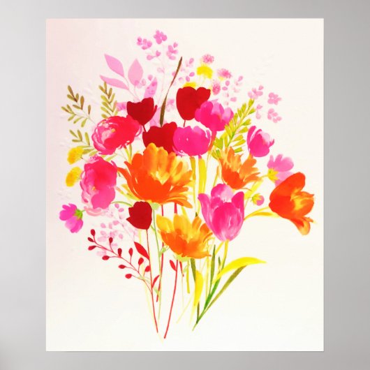 Bloemrijke Weide Perzik Roze Waterverf Poster (Voorkant)