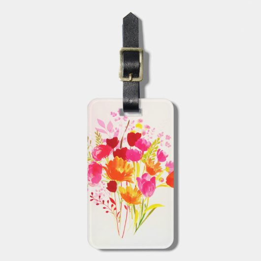 Bloemrijke Weide Roze Perzik Waterverf Bagagelabel (Voorkant verticaal)