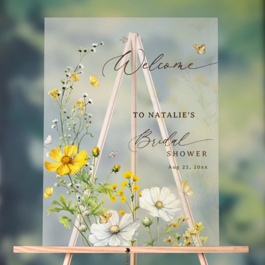 Bloemrijke Weide Vlinders Bruids Bruiloft Ontvangs Acryl Bord (Neutraal)