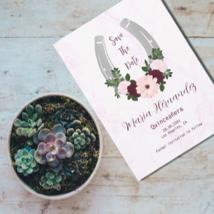 Bloemrijke western hoefijzer Quinceanera Save The Date