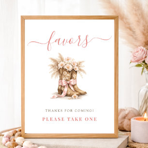 Bloemrijke western laarzen meisje babyshower favor poster