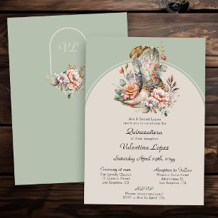 Bloemrijke westernlaarzen rustieke boho Quinceaner Kaart