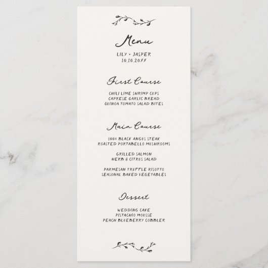 Bloemrijke wijnstok rand handgeschreven bruiloft m menu (Voorkant)