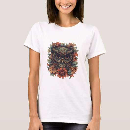 Bloemrijke Wijsheidsuil T-shirt (Voorkant)