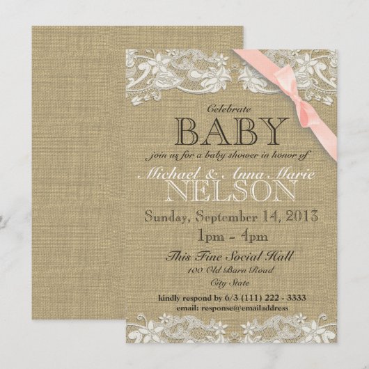 Bloemrijke Witte Kant en Boog Baby shower Kaart (Voorkant / Achterkant)