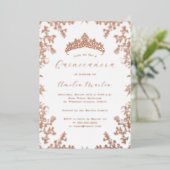 Bloemrijke Witte Roos Goud Quinceanera Folie Uitnodiging (Staand Voorkant)