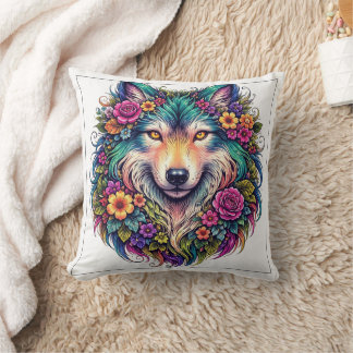 Bloemrijke Wolf Kussen – Boho Natuur Dieren Decor