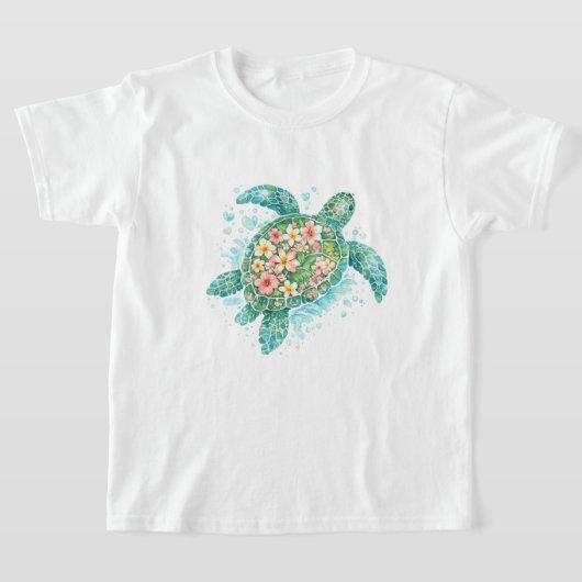 Bloemrijke Zee Schildpad Kinderen T-Shirt (Laagn)