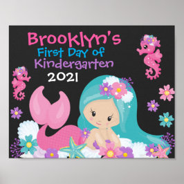 Bloemrijke Zeemeermin Eerste Schooldag Schrijfbord Poster