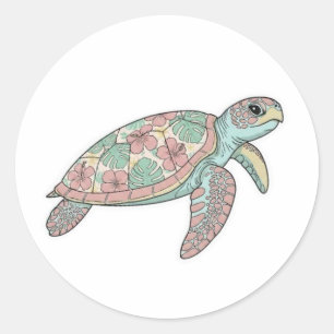 Bloemrijke Zeeschildpad Bali Kunststicker Ronde Sticker