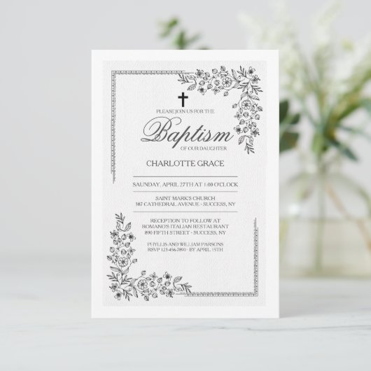 Bloemrijke zegen religieuze uitnodiging (Staand voorkant)