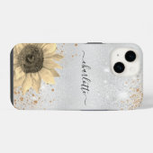 Bloemrijke zilveren glitters rustieke naam iPhone hoesje (Achterkant horizontaal)