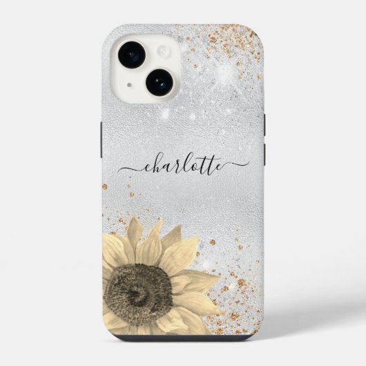 Bloemrijke zilveren glitters rustieke naam iPhone hoesje (Achterkant)