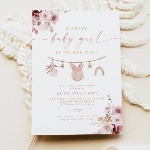 Bloemrijke Zoete Baby Meisje Waslijn Baby Shower Kaart