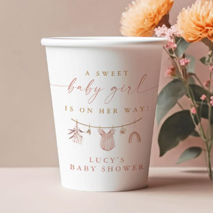 Bloemrijke Zoete Baby Meisje Waslijn Baby Shower Papieren Bekers