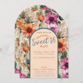 Bloemrijke zoete zestien uitnodiging (Voorkant / Achterkant)