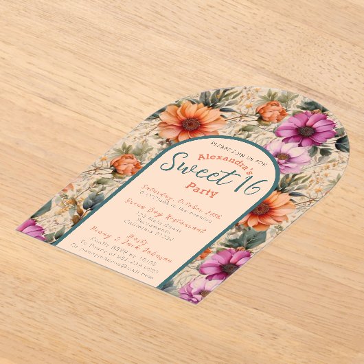 Bloemrijke zoete zestien uitnodiging transparant (Laagn)