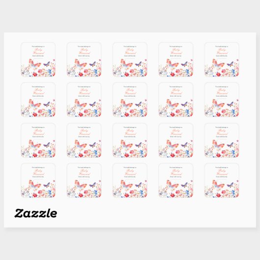 Bloemrijke Zomer Vlinder Baby Shower Vierkante Sticker (Vel)