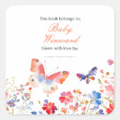 Bloemrijke Zomer Vlinder Baby Shower Vierkante Sticker (Voorkant)