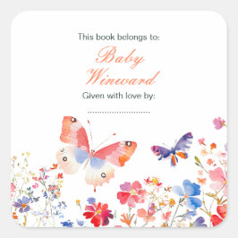 Bloemrijke Zomer Vlinder Baby Shower Vierkante Sticker