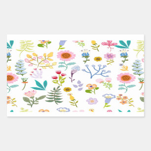 bloemrijke zomerse botanische achtergrond verpakki rechthoekige sticker