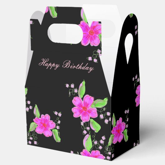bloemrijke zwart en roze gast gunst box bedankdoosjes (Geopend)