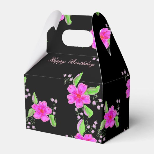 bloemrijke zwart en roze gast gunst box bedankdoosjes (Voorkant Zijde)