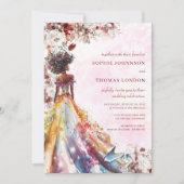 Bloemrijke zwarte bruid waterverf bruiloft kaart (Voorkant)